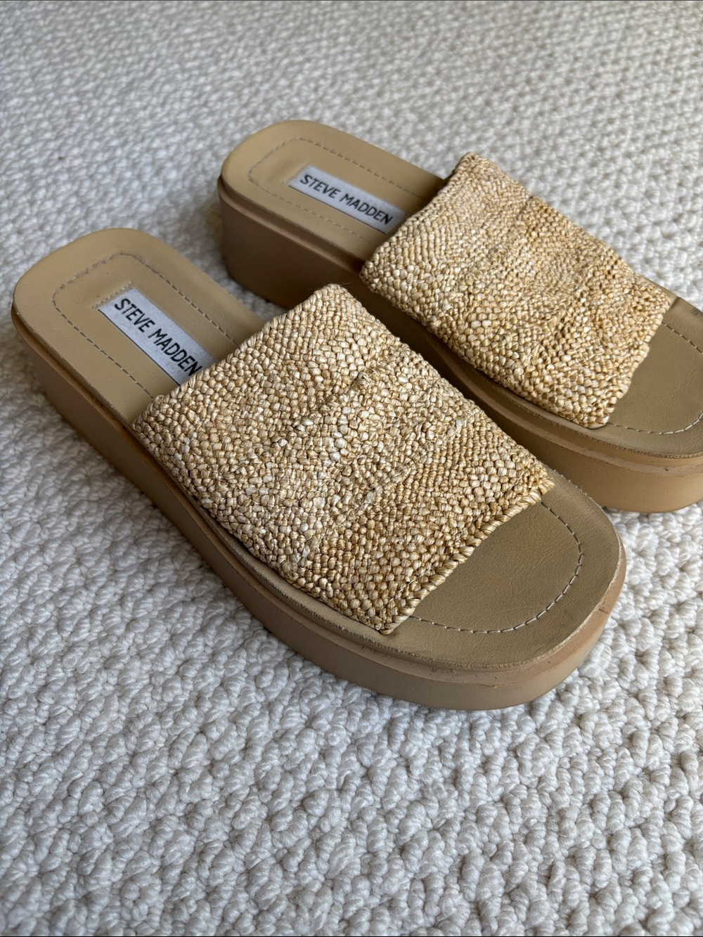 Steve Madden Tan Woven Platform Slide Mules